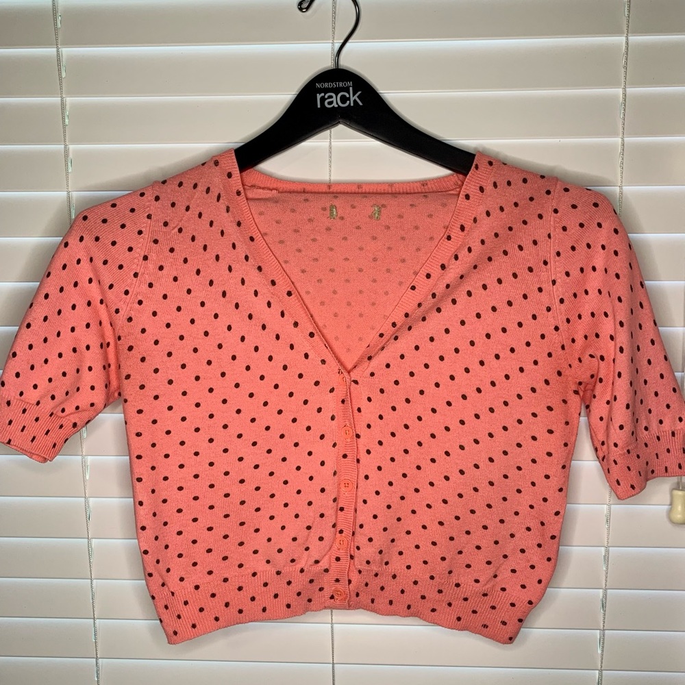 Polka dot coral color cardigan for girls!